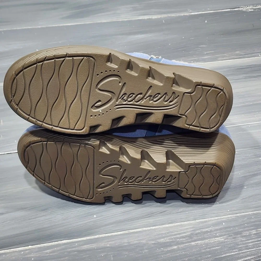 Skechers‎ Booties Jumper Sweet Stud Blue Suede Sherpa Lined Wedge Boots Size 6 - Picture 11 of 12